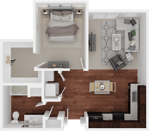 Floor plan for 1 bed, 1 bath, 753 sqft